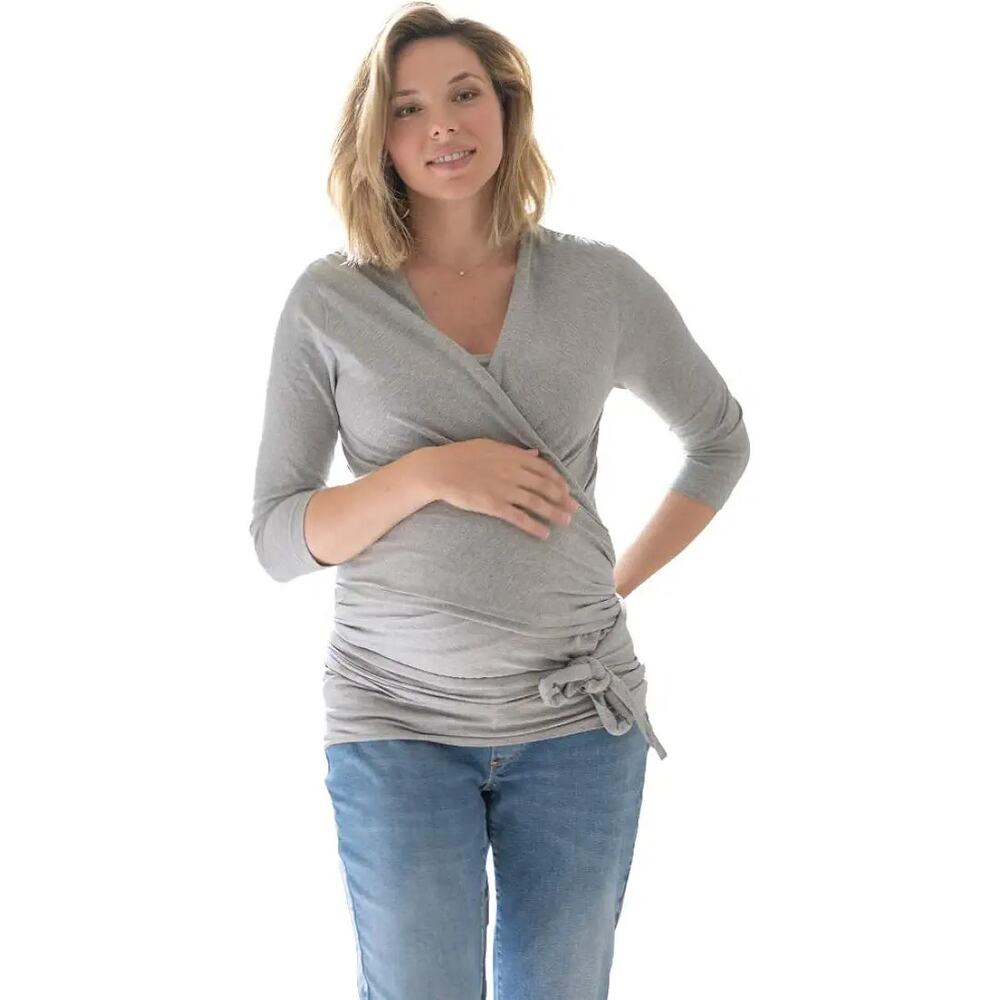 Seraphine Gray Wrap Maternity Top